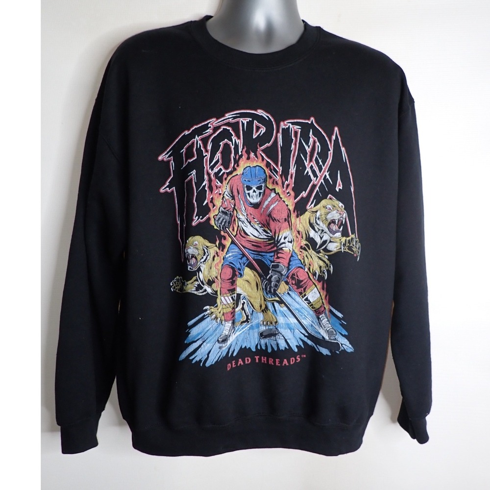 Dead Threads Men's Florida Hockey Skeleton Panthers Graphic Sweatshirt L